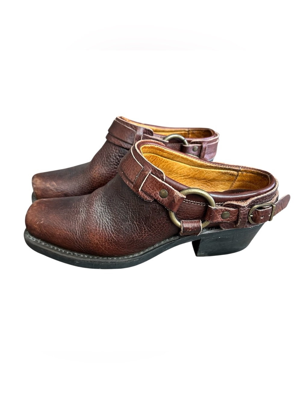 FRYE Leather Belted Harness Slip On Mule Clogs Women's 8 Moto Western Boho